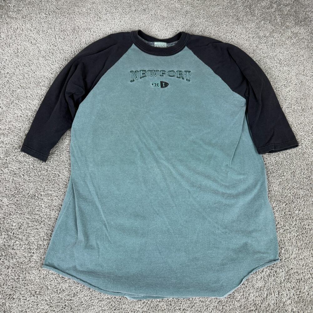 VINTAGE Newport Rhode Island Shirt Mens XL Green Black 3/4 Raglan Sleeve 90s